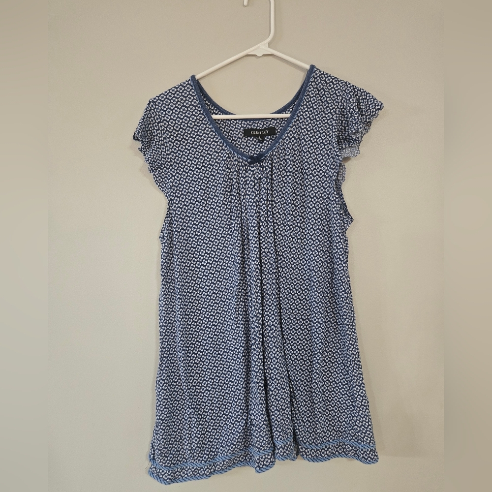 Ellen Tracy Blue Patterned Women's Top, Size L
